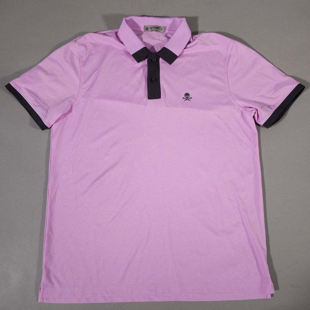 G/FORE Polo Shirt Mens Large Pink Black Skull Logo Golf G4MF19K31